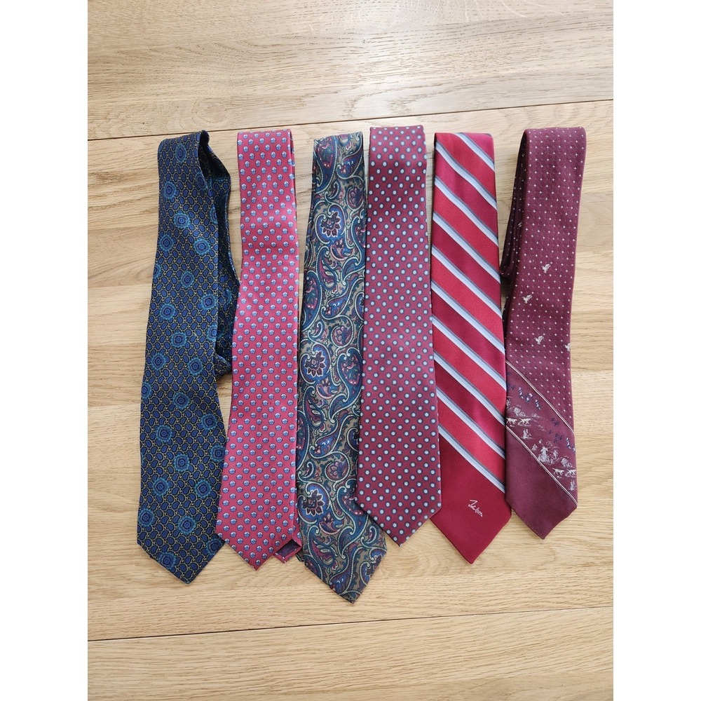 Vtg Lot 7 Silk Various Brand Neck Ties Duck Quail Weitz Penney Pulitzer Burgundy